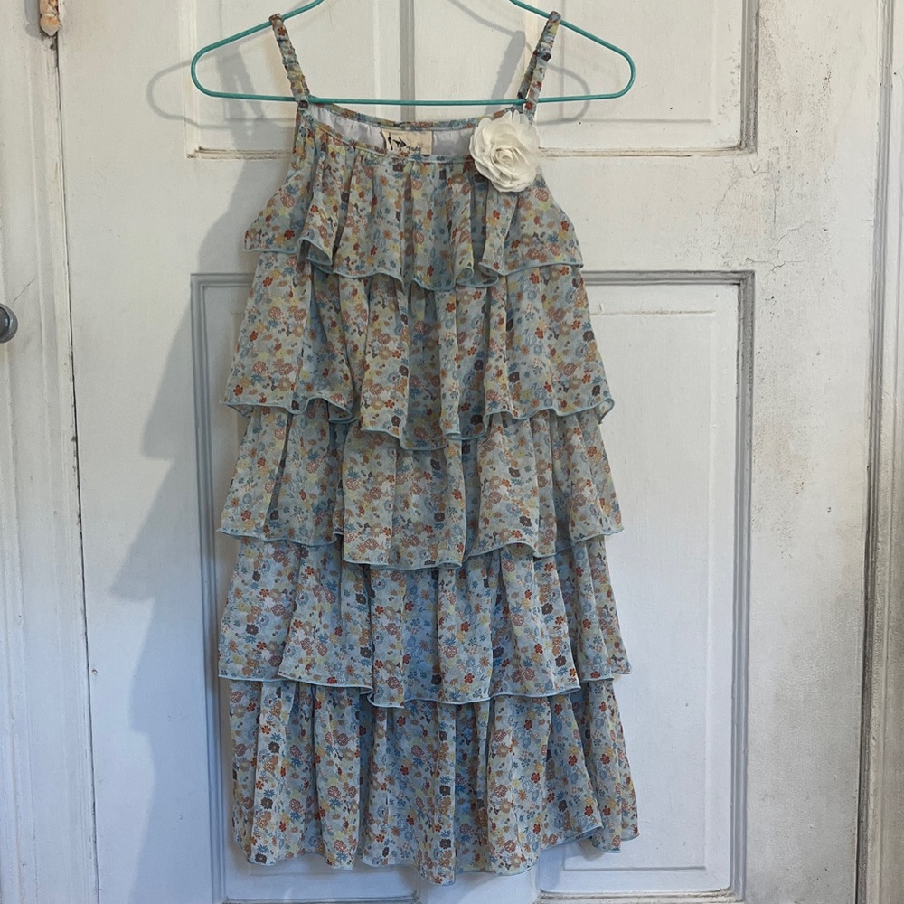 Zadig & Voltaire Light Blue Floral Tiered Ruffle Dress in size 8/9